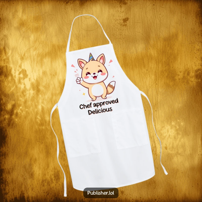 Funny apron with a cheerful animal character giving a stamp of approval, ideal for kitchen fun and protecting clothes humorously.
