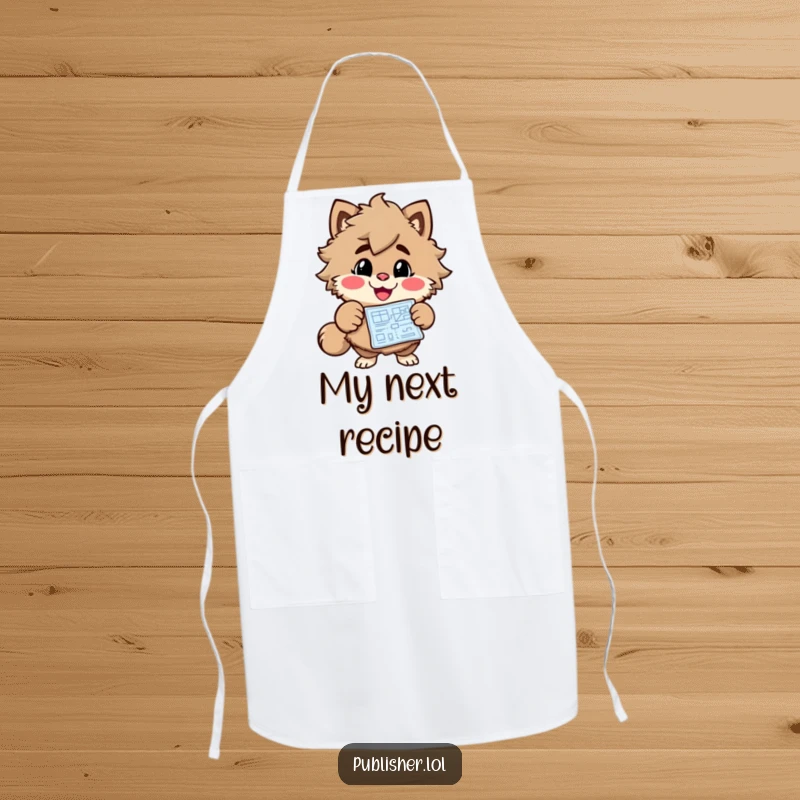 Funny Blueprint Chef Apron showing an enthusiastic character pointing at a blueprint, ready for kitchen tasks with a humorous, innovative spirit.