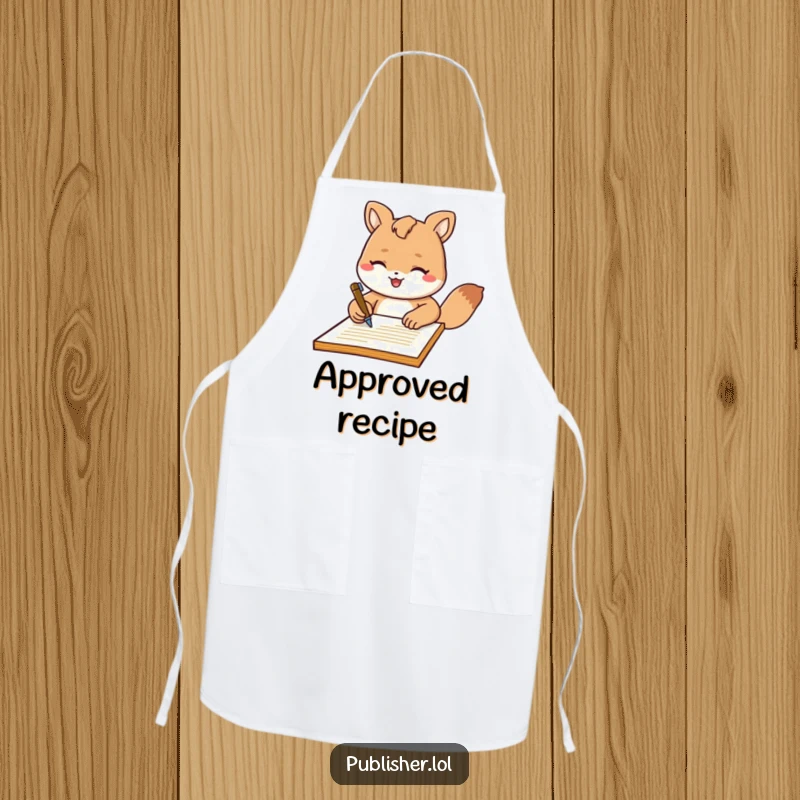 Funny Apron: Durable fabric showing a friendly animal character signing a document with flair, perfect for adding humor to any task.