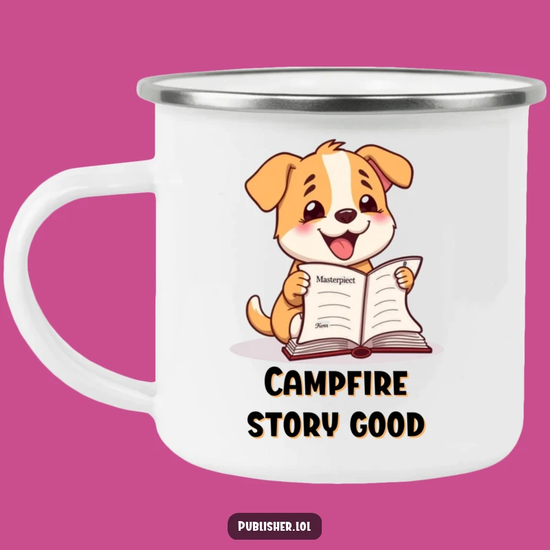 Funny Happy Dog Manuscript Camping Mug: Celebrate Adventures with Canine Joy