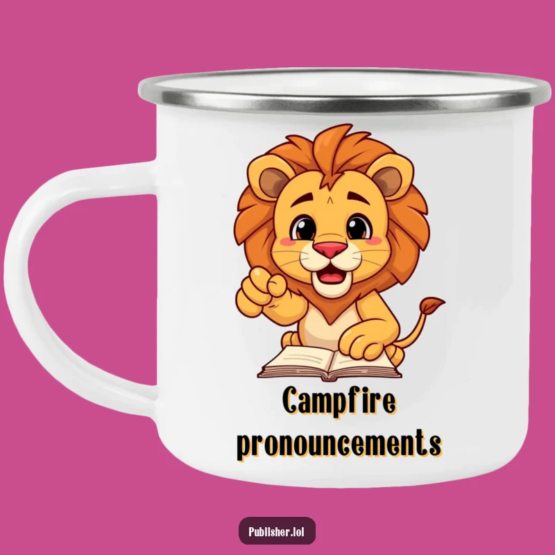 Funny Lion Manuscript Camping Mug: Roar with Adventure and Hot Drinks