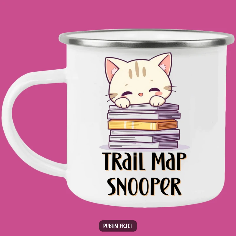 Funny Curious Cat Pages Camping Mug: Your Cozy Companion for Literary Adventures