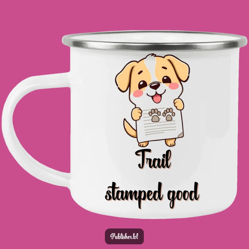 Funny Dog Stamp Camp Mug: Enthusiastic Sips in the Wild