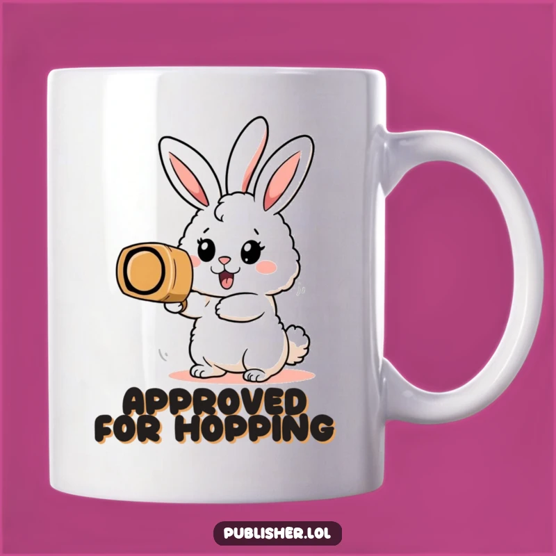 Funny Bunny Stamp Mug: Enthusiastic Productivity Humor Gift for Office Lovers