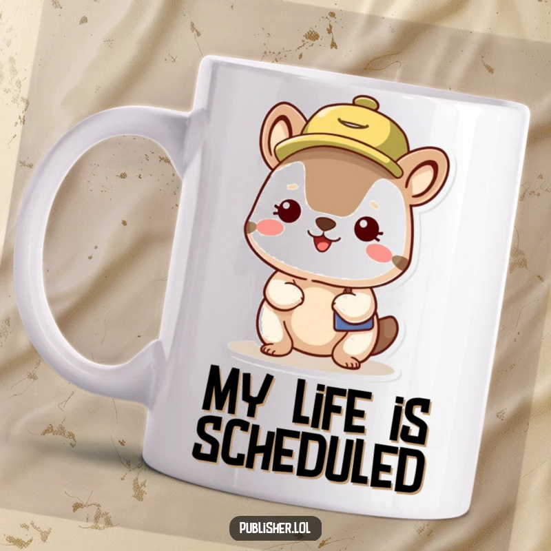 Funny Busy Bee Animal Mug showing a small character in a busy schedule hat, looking pleased and organized, perfect for coffee lovers.