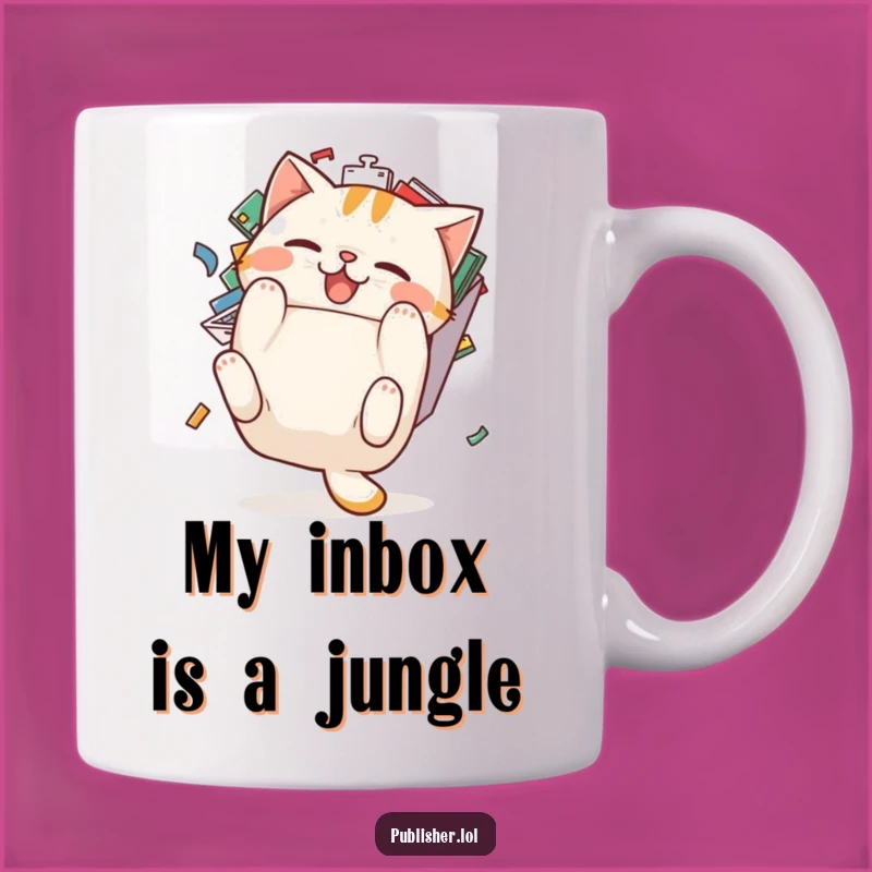 Funny Cat Tumbles Inbox Mug: Hilarious Office Humor Gift for Cat Lovers