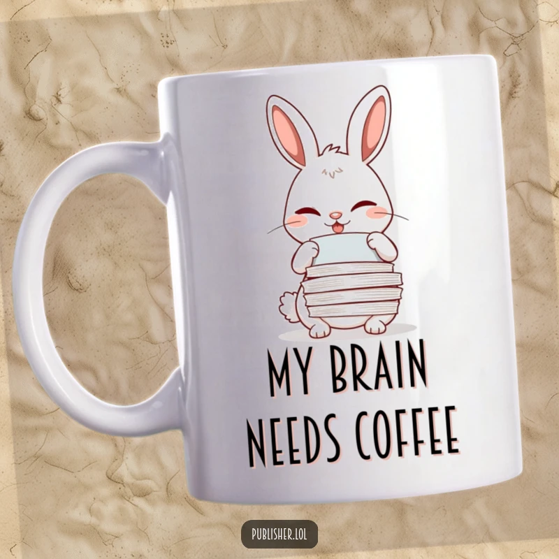 Funny winking rabbit boss adjusting papers with a meticulous grin, perfect for office humor mugs.