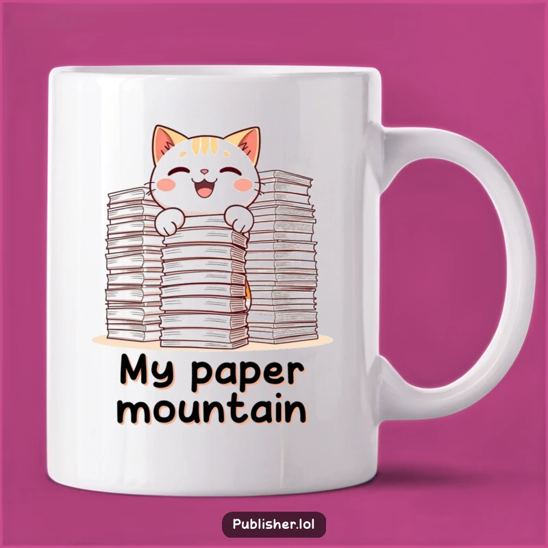 Funny Kawaii Cat Paper Piler Mug - Hilarious Office Humor Gift for Colleagues