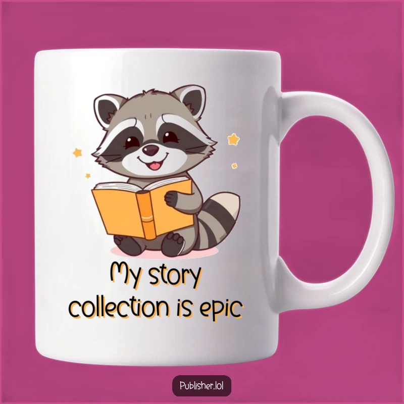 Funny Raccoon Book Binder Mug: Enthusiastic Story Lover Gift for Readers