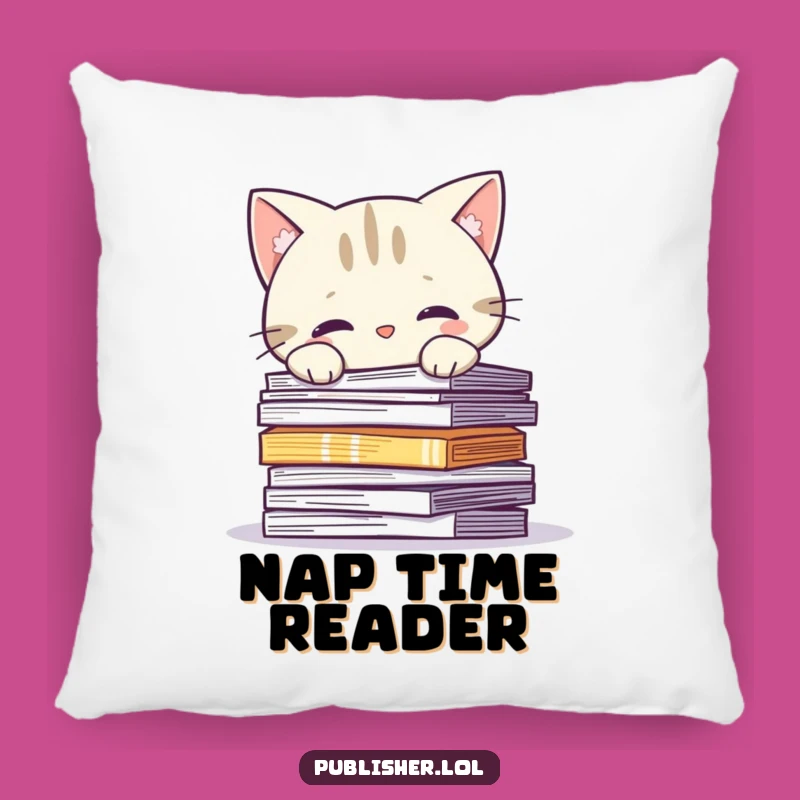 Funny Curious Cat Pages Pillow: Snuggle Up with Comfort and Literary Companionship