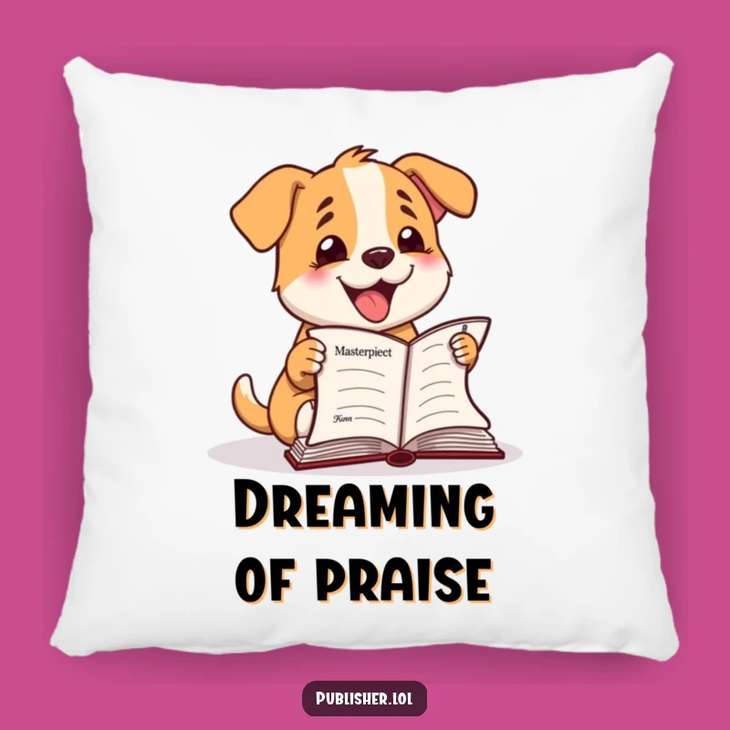 Funny Happy Dog Manuscript Pillow: Snuggle Up with Writing Triumph