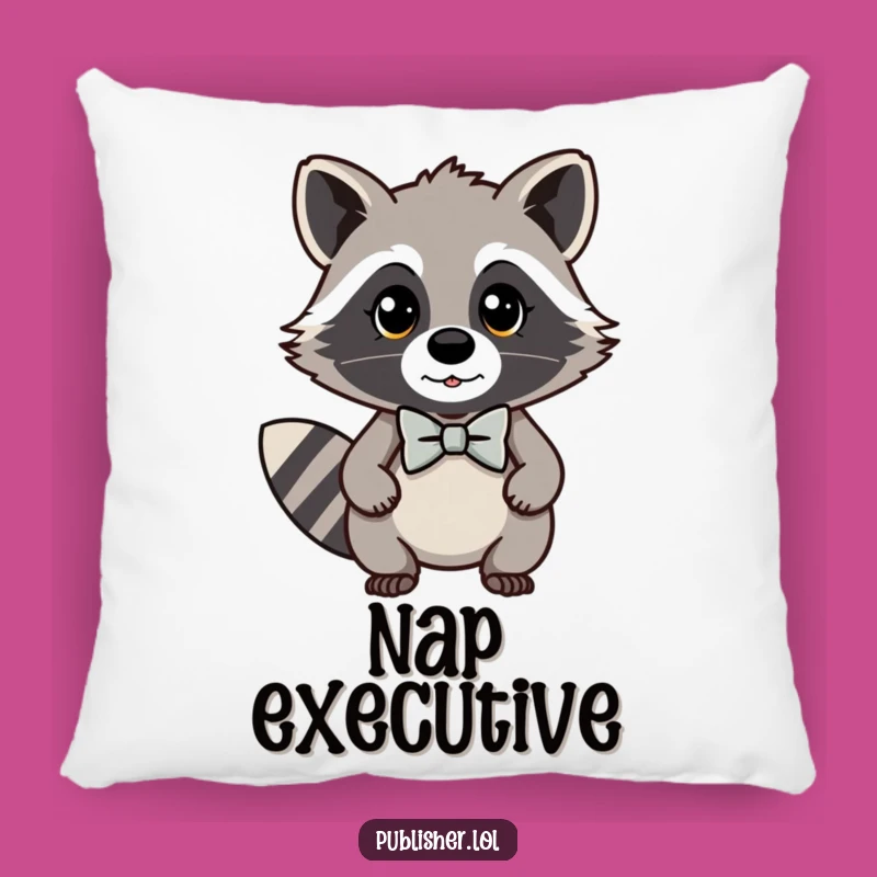 Funny Kawaii Raccoon Pillow: Cozy Comfort with Dapper Bow Tie Flair