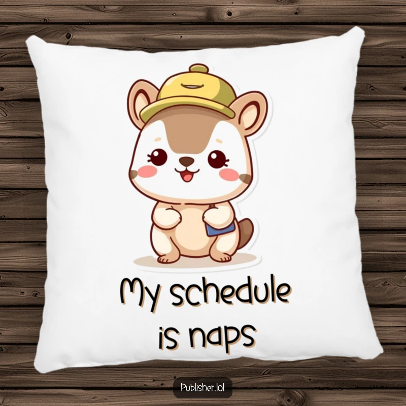 Funny Organized Animal Pillow showcasing a happy, organized character in a busy schedule hat, offering comfort and humor for any couch.