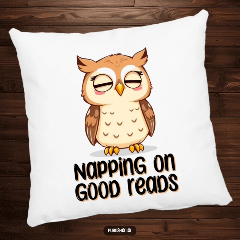 Funny pillow featuring a wise owl giving a nod of approval to a newly printed page, offering comfort and intellectual charm.