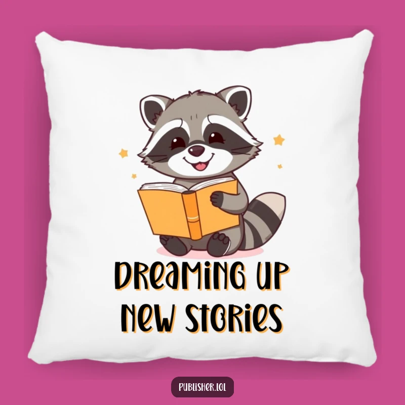 Funny Raccoon Pillow: Enthusiastic Book Binder Comfort for Cozy Readers