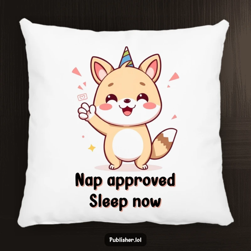 Funny pillow featuring a cheerful animal character giving a stamp of approval, offering comfort and humor for any couch or bed.