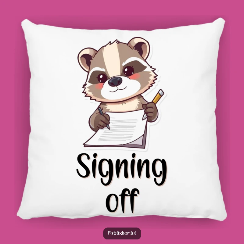 Funny Badger Signing Pillow, Determined Comfort Accent, Hilarious Desk Buddy