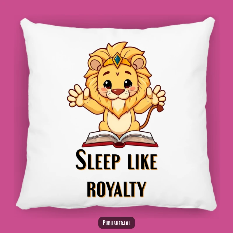 Funny Regal Lion Book Pillow: Snuggle Up with Wisdom and Comfort