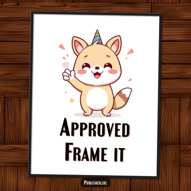 Funny digital art print of a cheerful animal character giving a stamp of approval, ideal for immediate download and humorous display.
