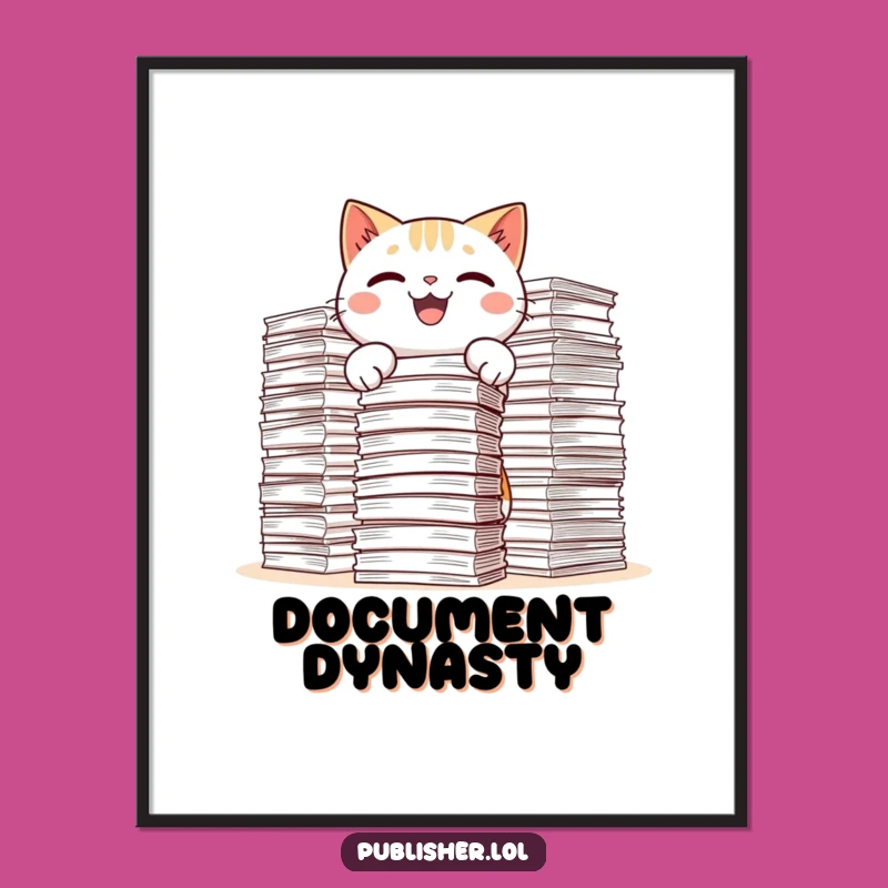 Funny Kawaii Cat Digital Art Print - Hilarious Office Scene for Walls
