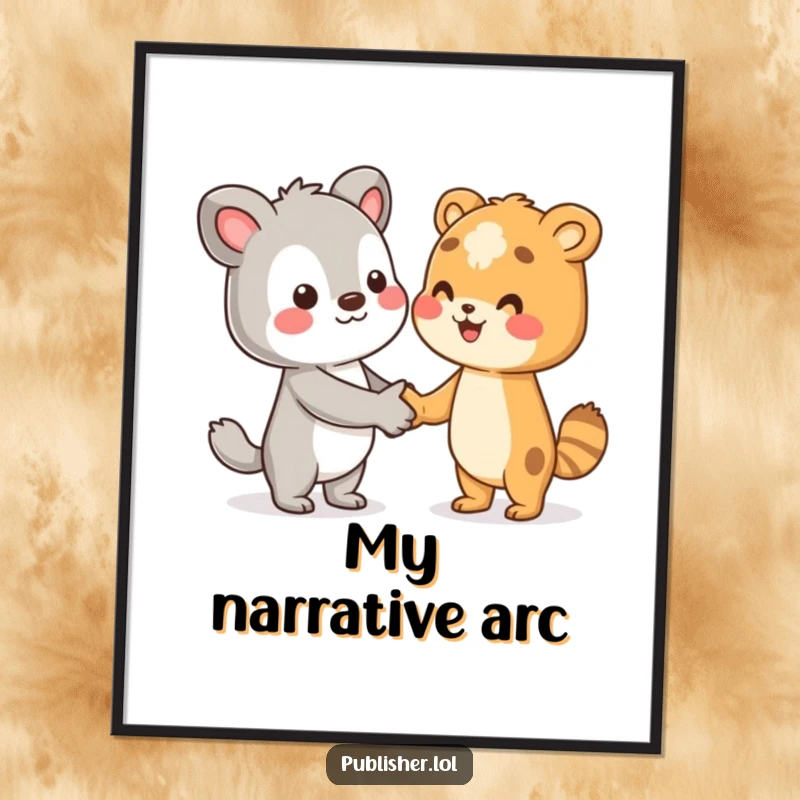 Funny digital art print of a character shaking hands with an unseen author, perfect for literary decor, a great funny gift.