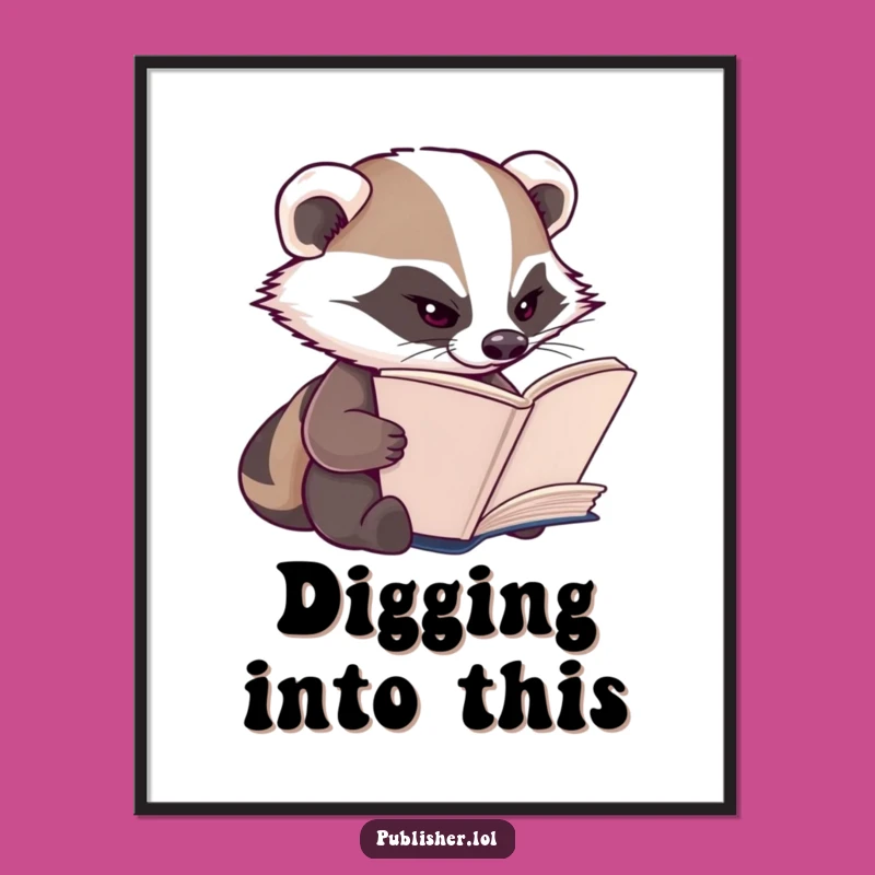Funny Badger Digital Art Print: Decorate with Diligence and This Hilarious Book Lover's Piece