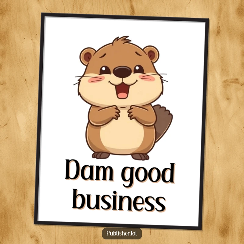 Funny Digital Art Print of a delighted beaver closing a deal with a handshake, perfect for adding humorous business motivation and celebration.