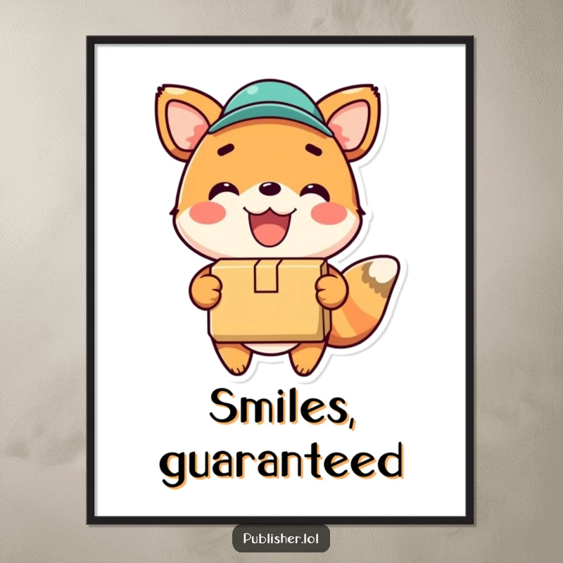 Funny digital art print of a happy animal gleefully delivering a package, symbolizing joy and successful deliveries.