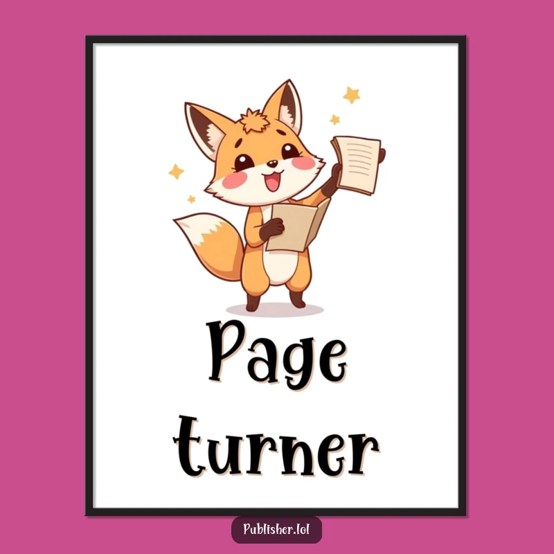 Funny Fox Manuscript Digital Art Print, Amused Writer Decor, Hilarious Wall Piece