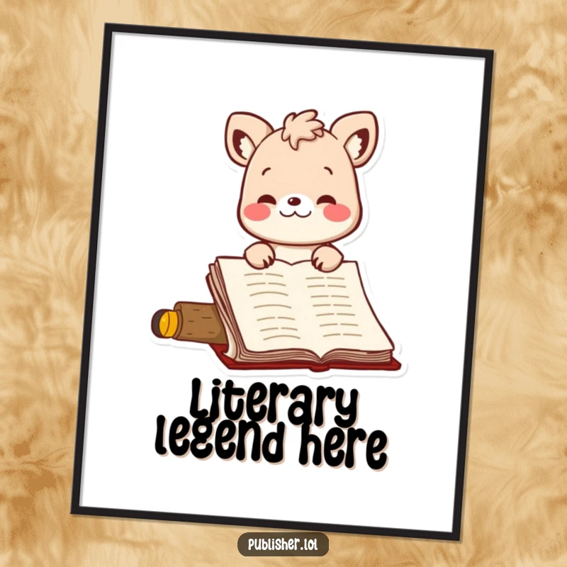 Funny digital art print of a bouncing animal character nodding enthusiastically at a manuscript, perfect for humorous wall decor and writer's inspiration.