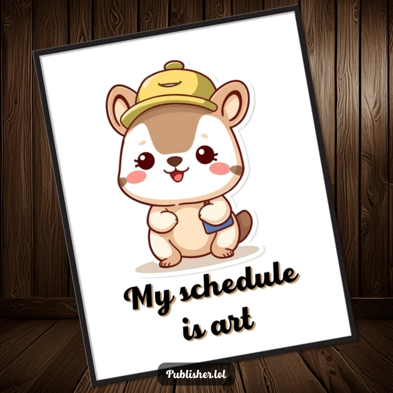 Funny Organized Animal Digital Art Print of a happy character wearing a busy schedule hat, embodying efficiency and humor for digital display.