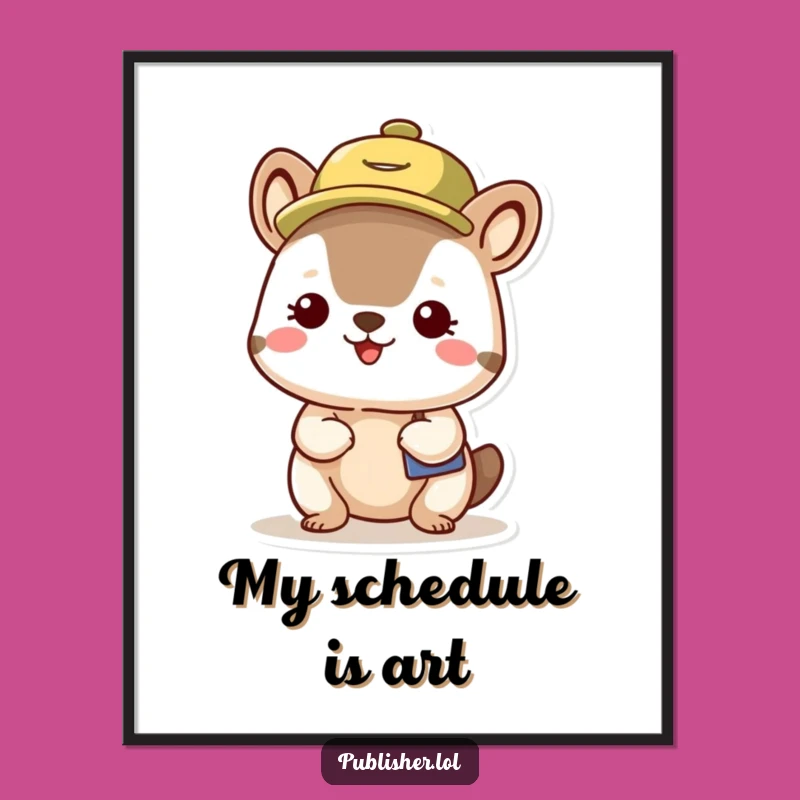 Funny Organized Animal Digital Art - Busy Schedule Character Print, Unique Funny Gift