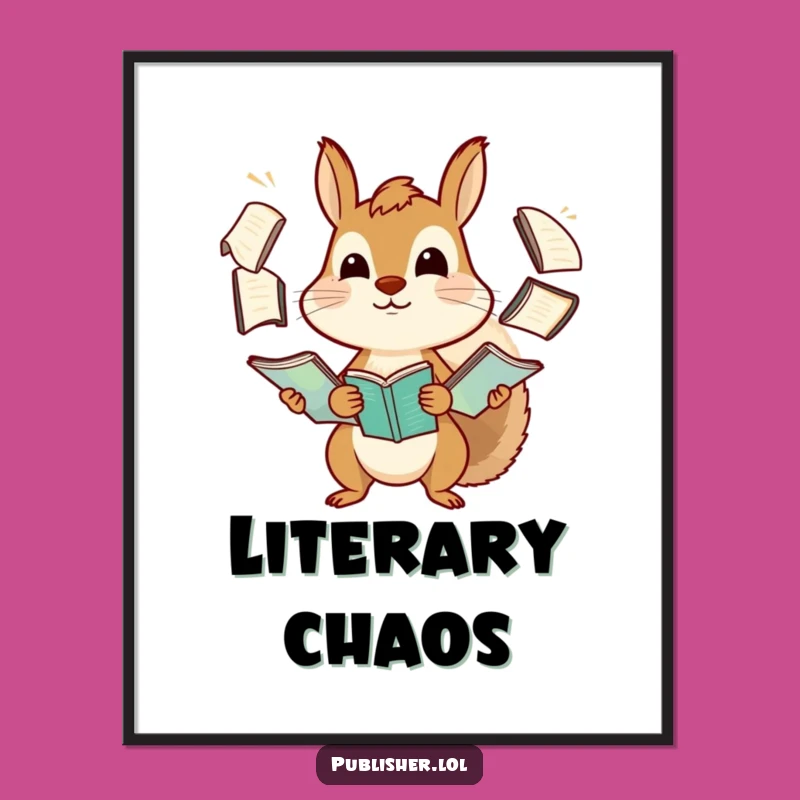 Funny Squirrel Art Print: Hilarious Manuscript Juggling Decor for Your Walls