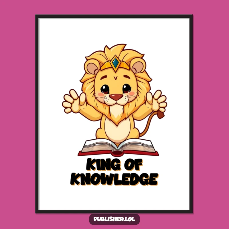 Funny Regal Lion Book Digital Art Print: Instant Authority for Your Digital Walls