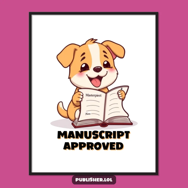 Funny Happy Dog Manuscript Digital Art Print: Instant Celebration for Your Digital Space