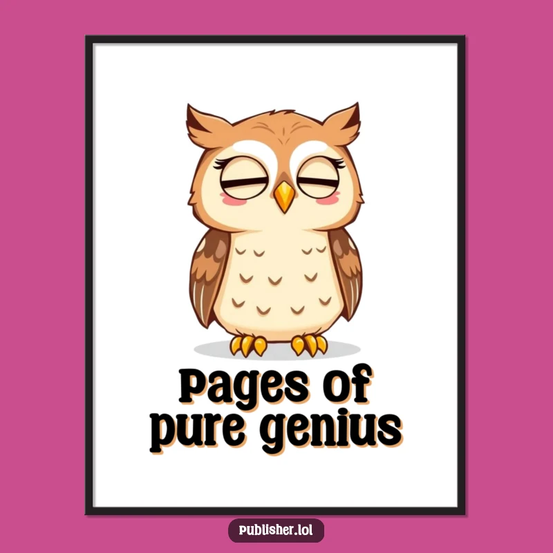 Funny Owl Approval Digital Art Print: Thoughtful Wisdom Wall Decor