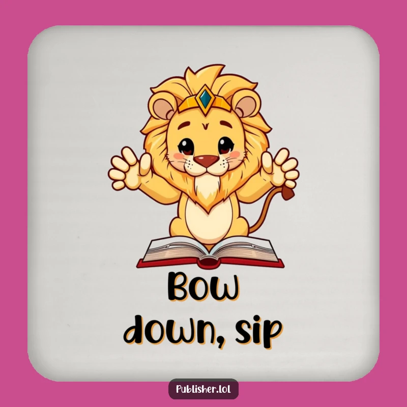 Funny Regal Lion Book Drink Coaster: Protect Surfaces with Majestic Humor