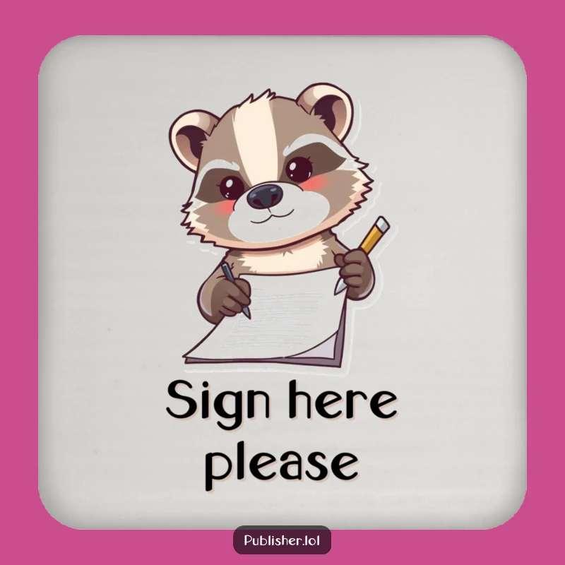 Funny Badger Signing Drink Coaster, Determined Table Protector, Hilarious Accessory