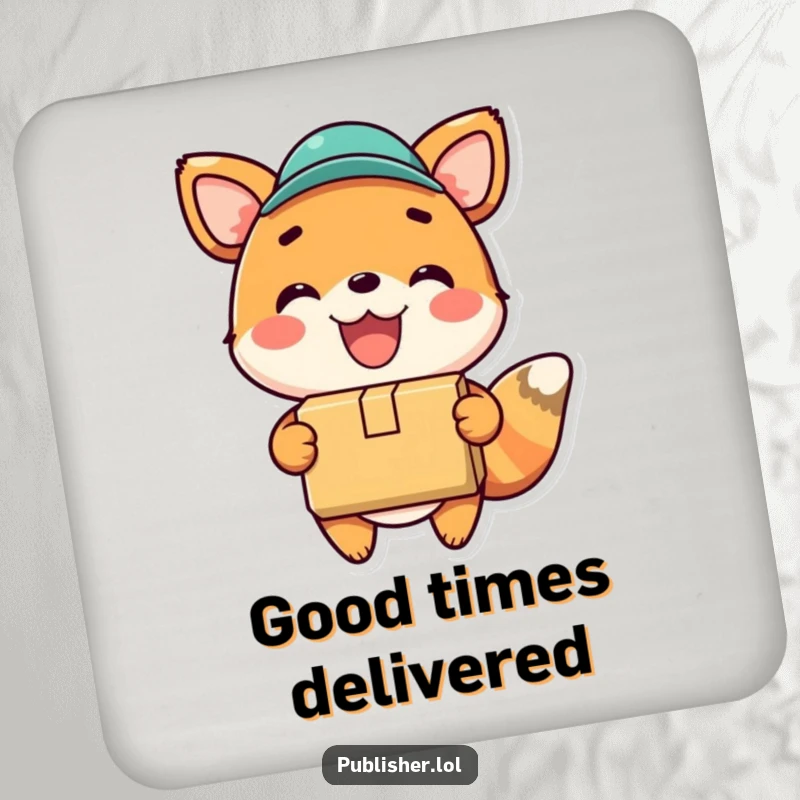 Funny coaster featuring a happy animal gleefully delivering a package, adding a touch of cheerful charm to drink protection.