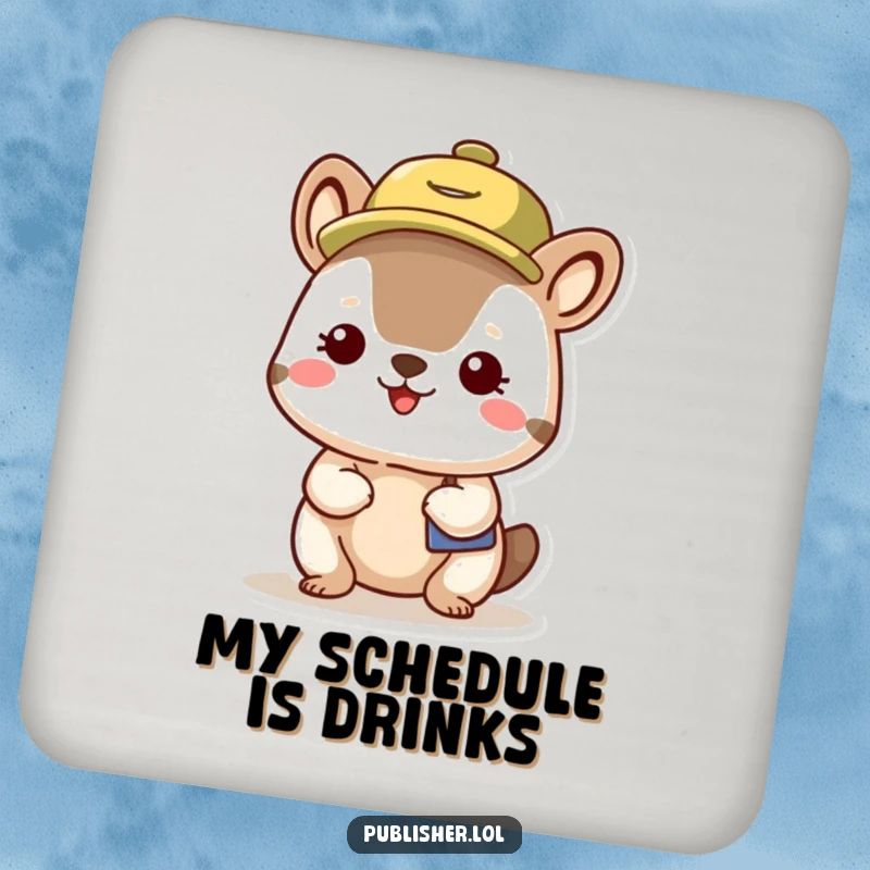 Funny Organized Animal Drink Coaster featuring a pleased character in a busy schedule hat, protecting surfaces with humor and style.