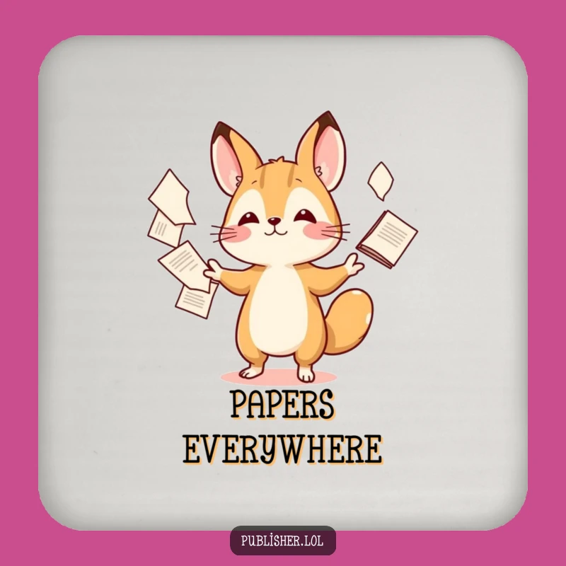 Funny Tiny Animal Juggling Papers Coaster - Protect Surfaces Hilariously