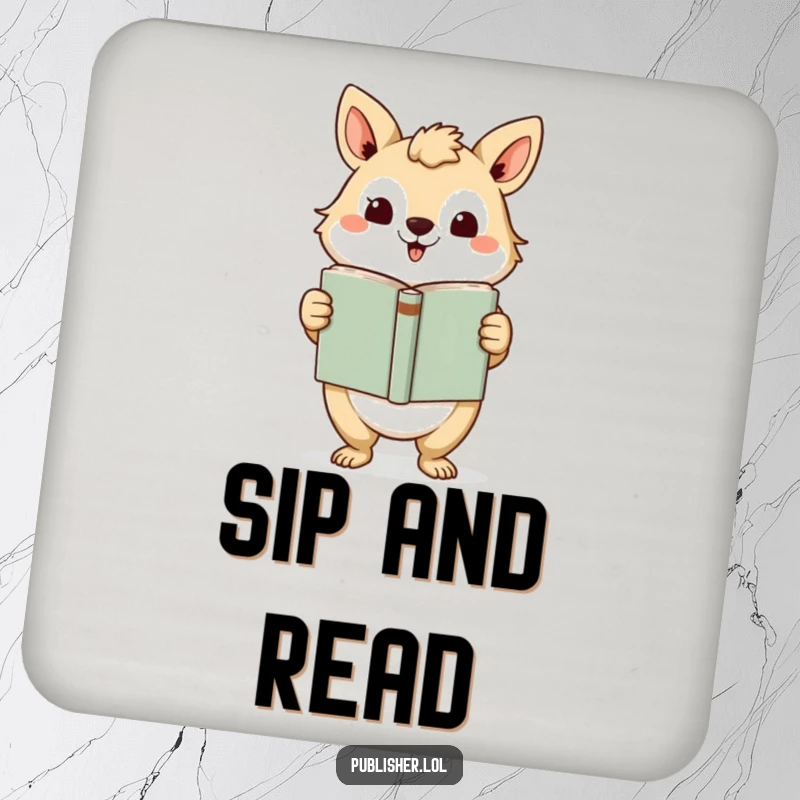 Funny Coasters: Set featuring an animal character presenting a finished book with a grand gesture, adding a literary and humorous touch to tables.