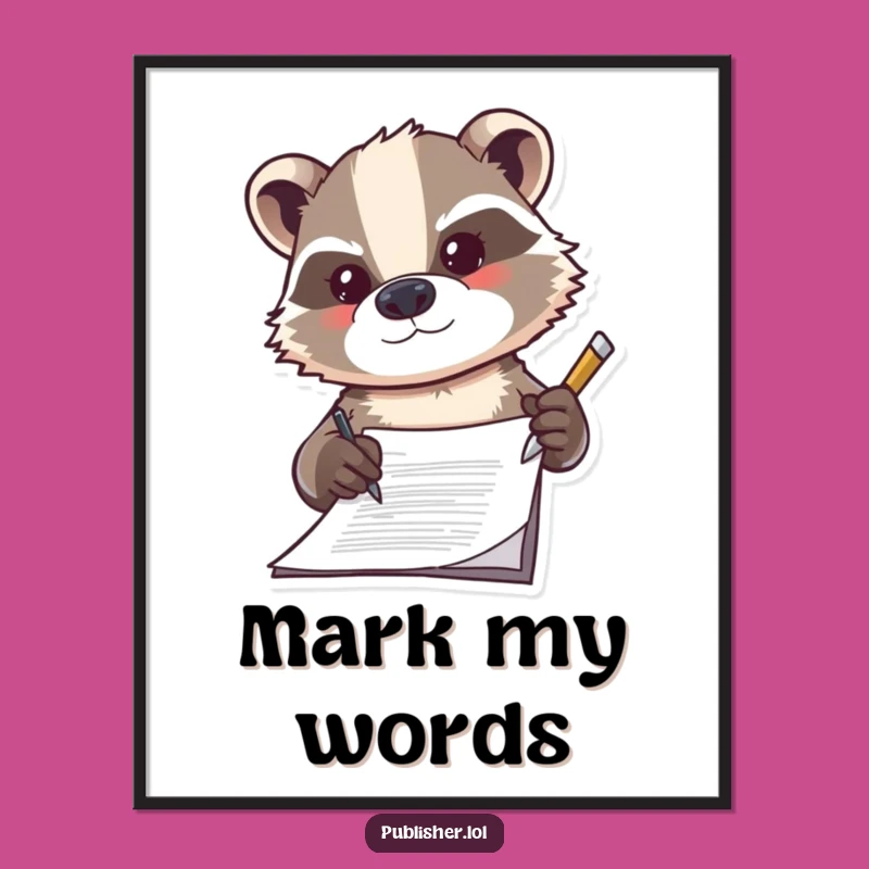 Funny Badger Signing Poster, Determined Business Art, Hilarious Wall Decor