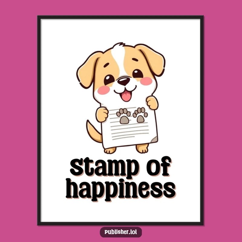 Funny Dog Stamp Poster: Enthusiastic Office Art for Your Walls