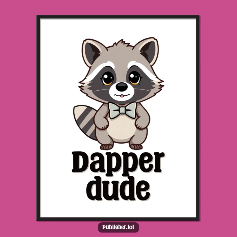 Funny Kawaii Raccoon Poster: Sophisticated Wall Art with Dapper Bow Tie Charm