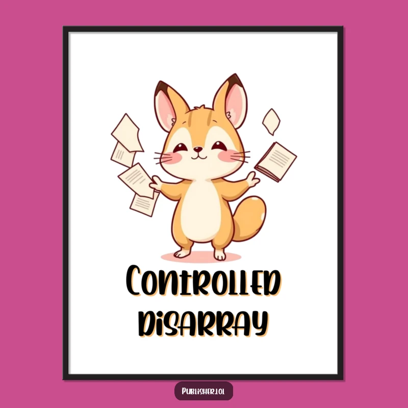 Funny Tiny Animal Juggling Papers Poster - Whimsical Wall Art & Hilarious Gift