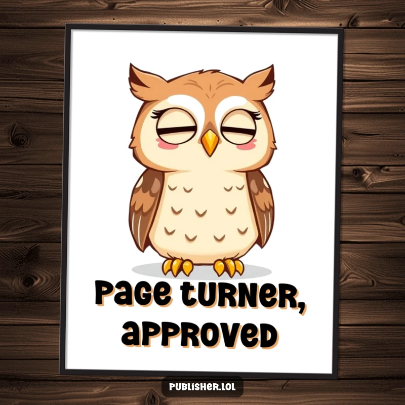 Funny poster showcasing a wise owl nodding approval at a freshly printed page, adding a cerebral and humorous touch to decor.