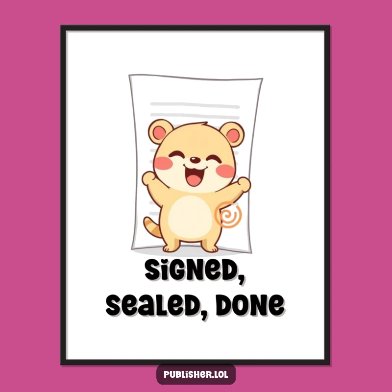 Funny Stamping Animal Poster: Artwork of Character Approving Document, Unique Funny Gift Idea!