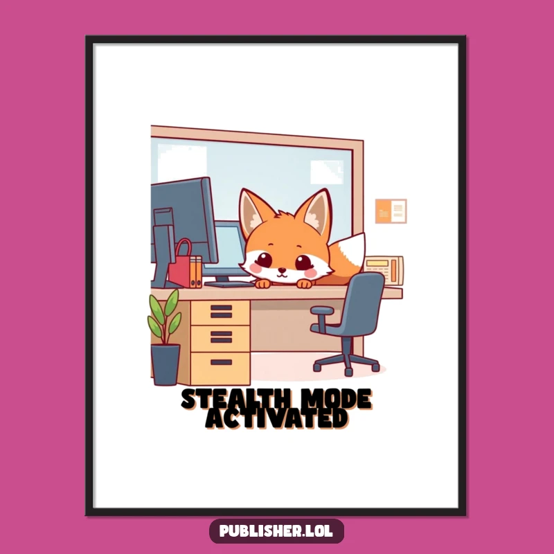 Funny Fox Office Poster - Hilarious Peeking Desk Art for Walls