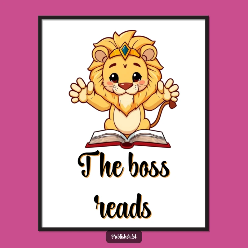Funny Regal Lion Book Poster: Add Majestic Wisdom and Humor to Your Walls